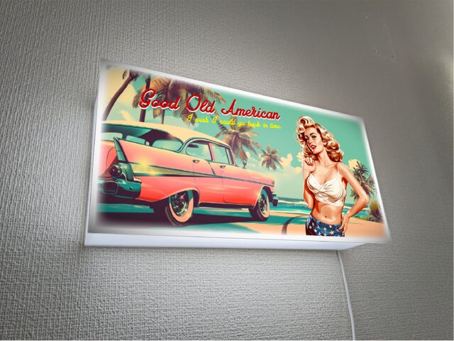 アメ車 ピンナップガール 海 ビーチ キャデラック ガレージ アメリカン