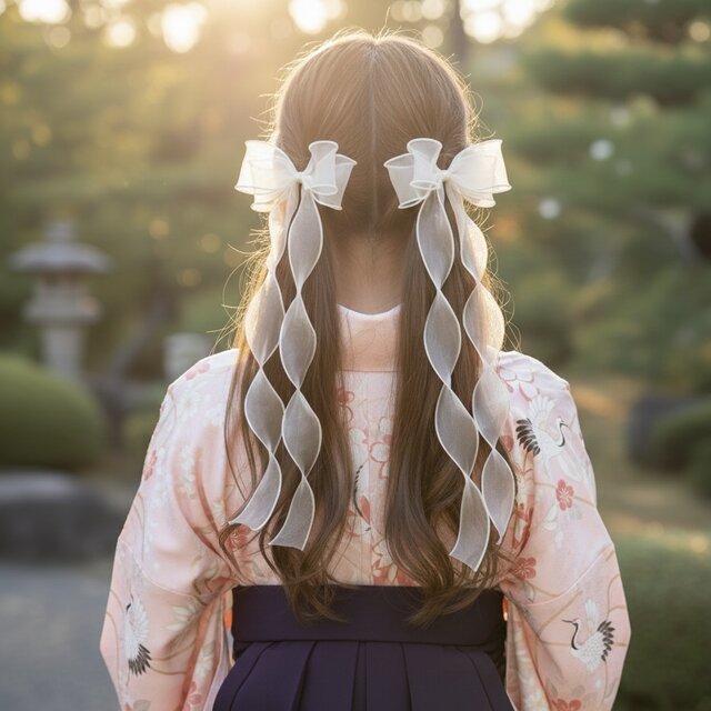 ガーリーなツインリボン　髪飾り　成人式　卒業式　ウェディング　結婚式　七五三　振袖　袴　和装　カラー変更可能　OHANA