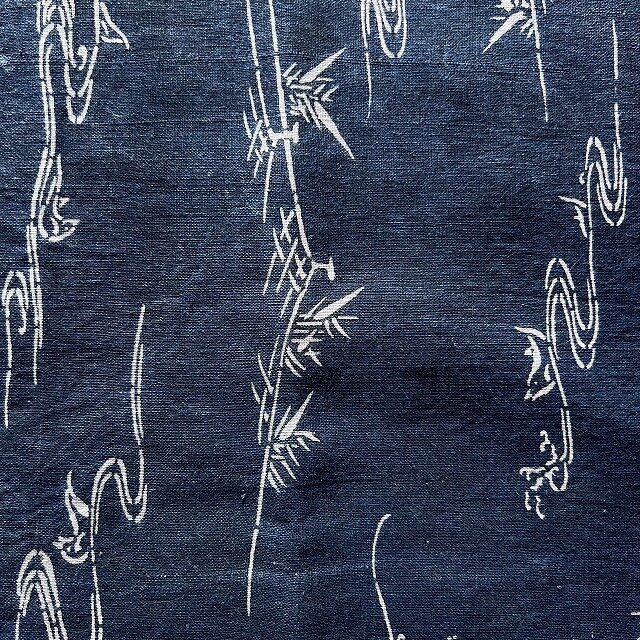 k0043 流水に千鳥文様 型染め 木綿 藍染 200cm / 古布 古裂 襤褸 ボロ