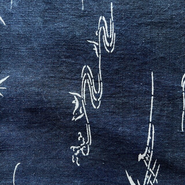 k0043 流水に千鳥文様 型染め 木綿 藍染 200cm / 古布 古裂 襤褸 ボロ