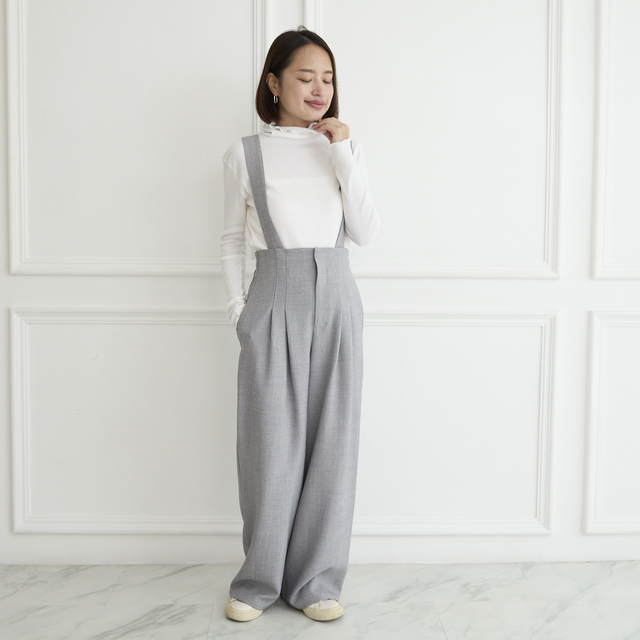 【3サイズ】着回し抜群 肩紐を取り外せる 2Way 大人女子なハイウエストサロペット　グレー　0634Grey