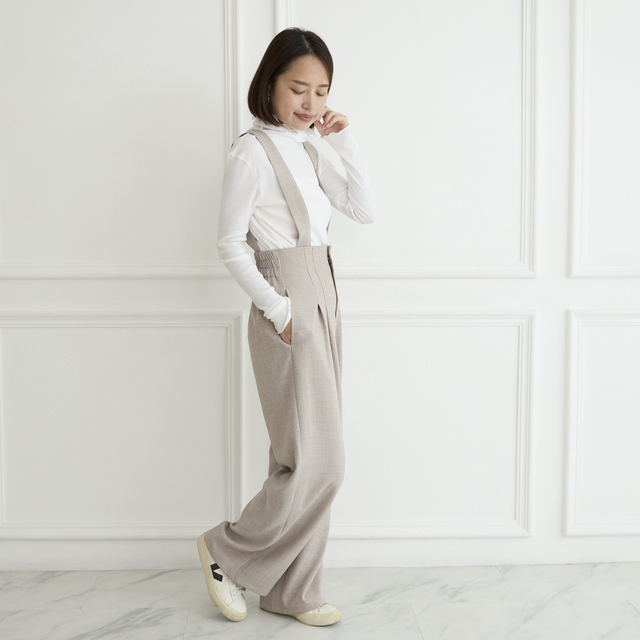 限定値下☆BACKLASH リネンサルエルサロペット ベージュM☆ 3サイズ】着回し抜群 肩紐を取り外せる 2Way 大人女子なハイウエスト