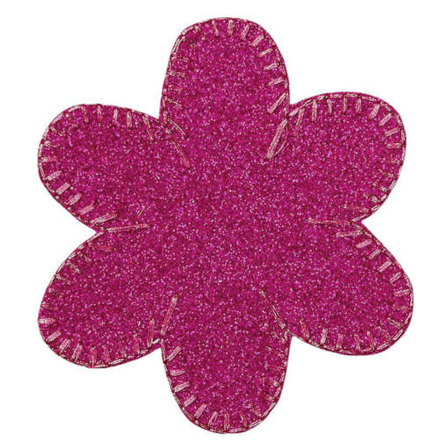 Sale*アイロンオンワッペンシール フラワー ラメピンク MQ　 グリッター キラキラ　花　W-1976