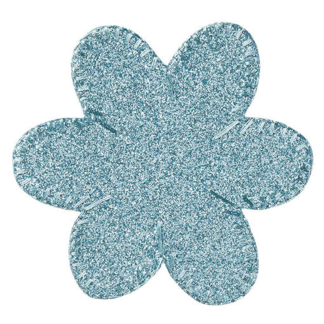 Sale*アイロンオンワッペンシール フラワー ラメブルー MQ 花 デイジー  グリッター キラキラW-1977