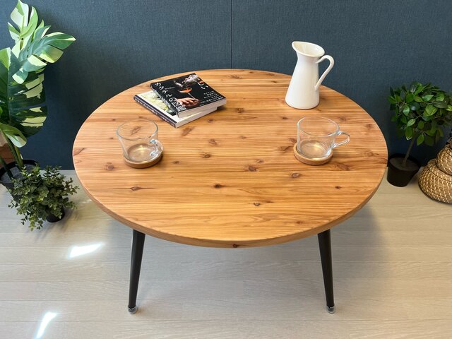 送料無料】 ローテーブル 丸形 90cm 杉 アイアン ボルト連結脚 | iichi