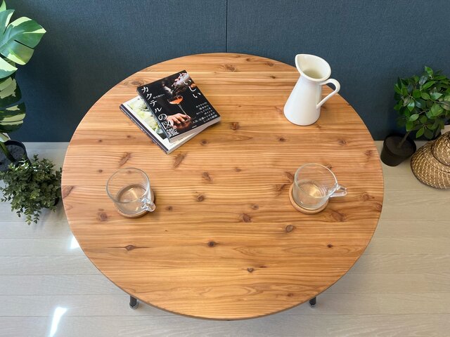 送料無料】 ローテーブル 丸形 90cm 杉 アイアン ボルト連結脚 | iichi