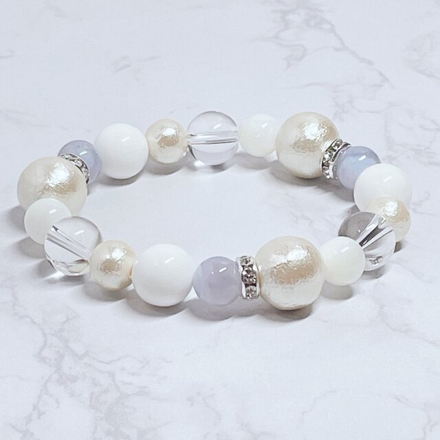❤️〈717〉【1点限定❗️前向き◎コミュニケーション能力を高める】 ホワイトオニキス ブルーレースアゲート 天然石ブレスレット