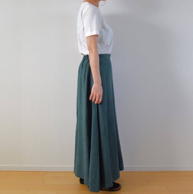 45R リネン100% ロングスカート ミントグリーン シワ加工 サイズ2 リネン100％ ロング フレアスカート マキシ丈/green グリーン | iichi