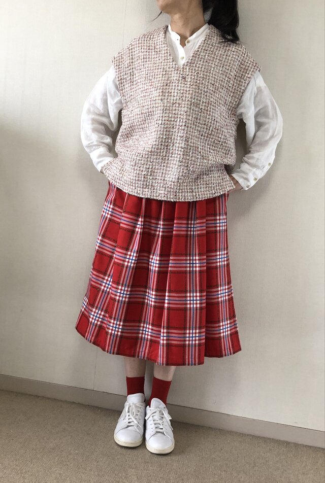 チェックの総ゴムスカート