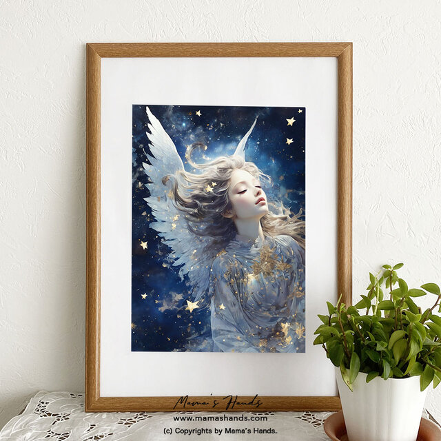 A4 ポスター 夢見る天使と星のスピリチュアル 宇宙 イラスト アート | iichi  日々の暮らしを心地よくするハンドメイドやアンティークのマーケットプレイス