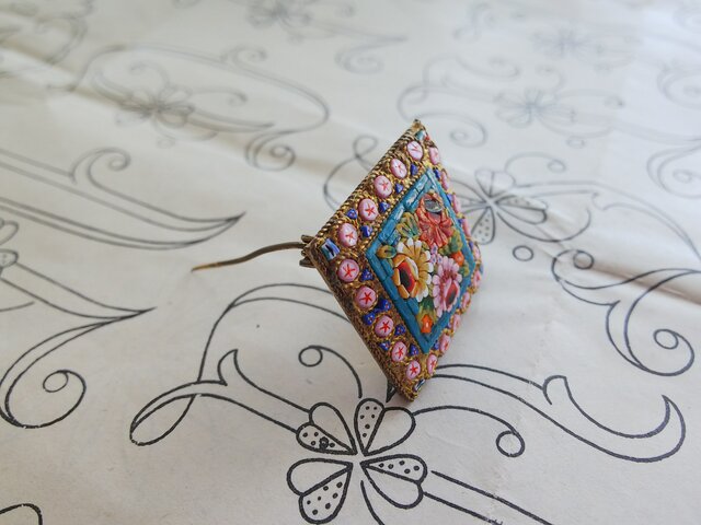 イタリアヴィンテージ マイクロモザイクブローチ ブルー 星