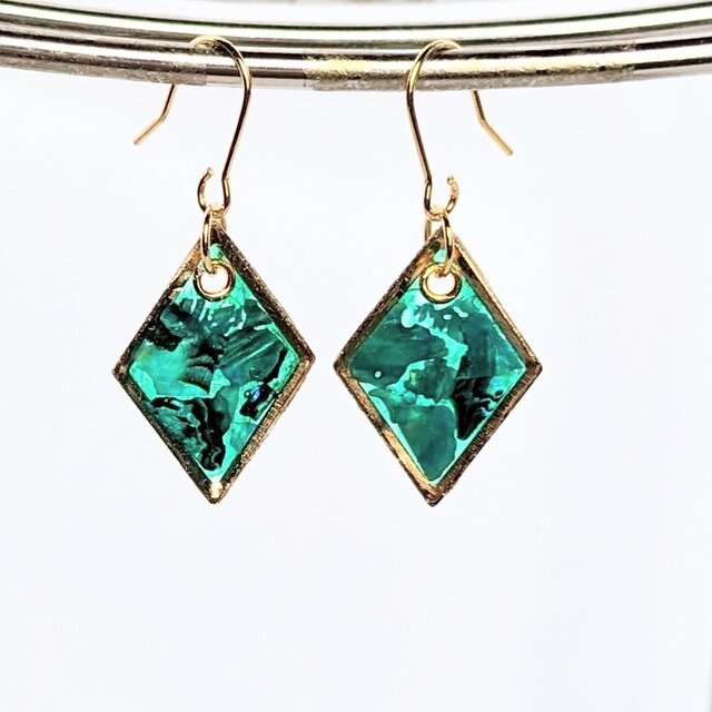 グリーン螺鈿ダイヤピアスイヤリング1934