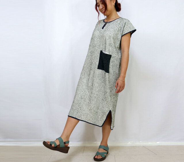 手仕事が美しい刺し子刺繍ワンピース、チェンマイ、ヤオ族、オール 
