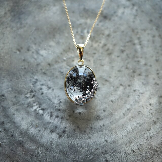 K18YG×PT950　ブラックルチル×ダイヤモンド ペンダント＜ヘッドのみ＞