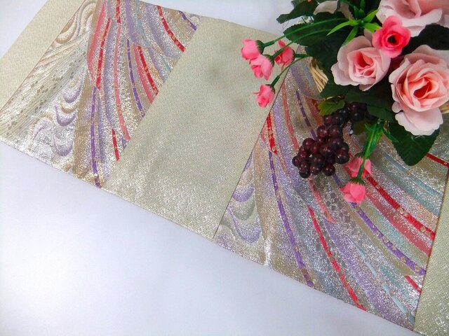 16)1961】28×105・和風テーブルセンター/虹色モダン和柄/帯