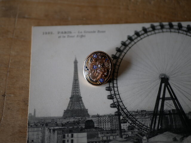 FBRO-04】 エナメル絵付けのブローチ K18 アンティークブローチ