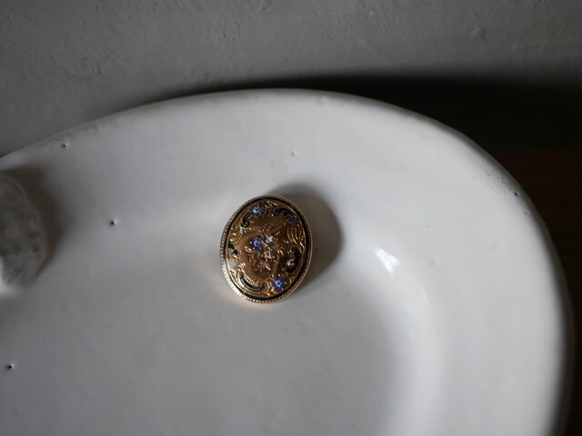 FBRO-04】 エナメル絵付けのブローチ K18 アンティークブローチ