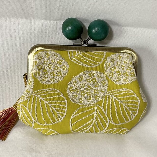 受注製作　点と線模様製作所　紫陽花刺繍　親子がま口ミニ財布　　　