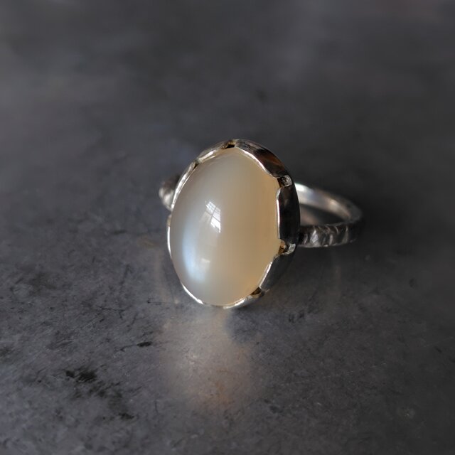 オレンジキャッツアイムーンストーンシルバーリング#14.5