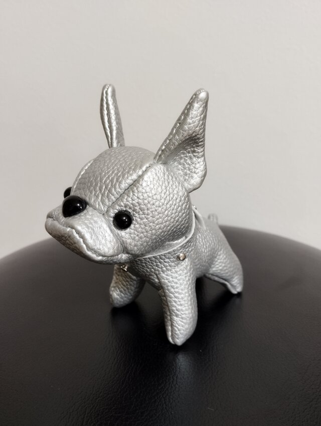 ぬいぐるみ☆キーホルダー☆フレンチブルドック☆合皮レザー☆シルバー