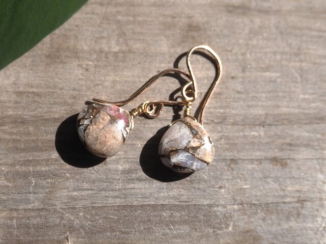 コッパーピンクオパールピアス 14kgf マロン CopperPinkOpal | iichi