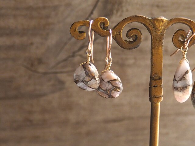 コッパーピンクオパールピアス 14kgf マロン CopperPinkOpal | iichi