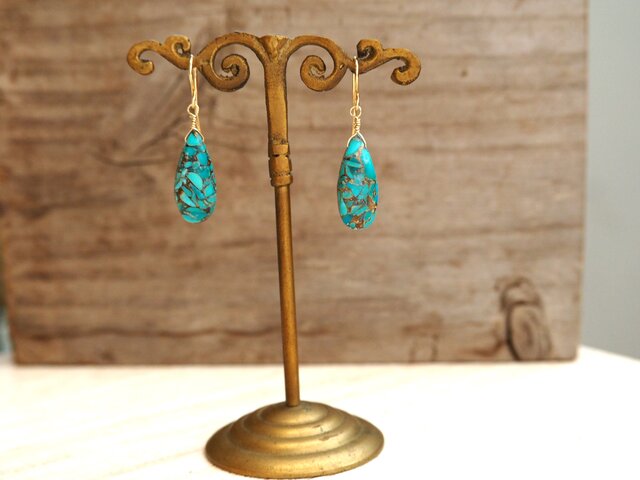 メルマガ掲載 コッパーターコイズピアス 14kgf ペアシェイプ