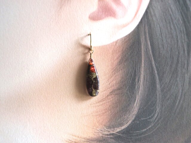 コッパーガーネットアメジストピアス 14kgf ペアシェイプ