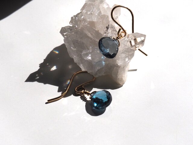 ロンドンブルートパーズピアス 14kgf マロンカット London Blue Topaz