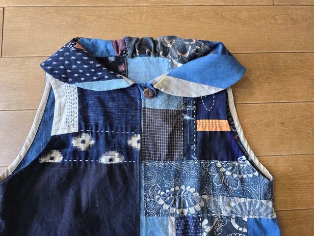 着物リメイク 手作り かわいい衿 絣 パッチ ベスト | iichi 日々の