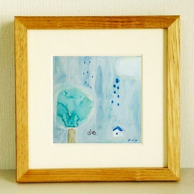 原画・水彩画】「静かな雨の日」 ※木製額縁入り（18㎝角） | iichi
