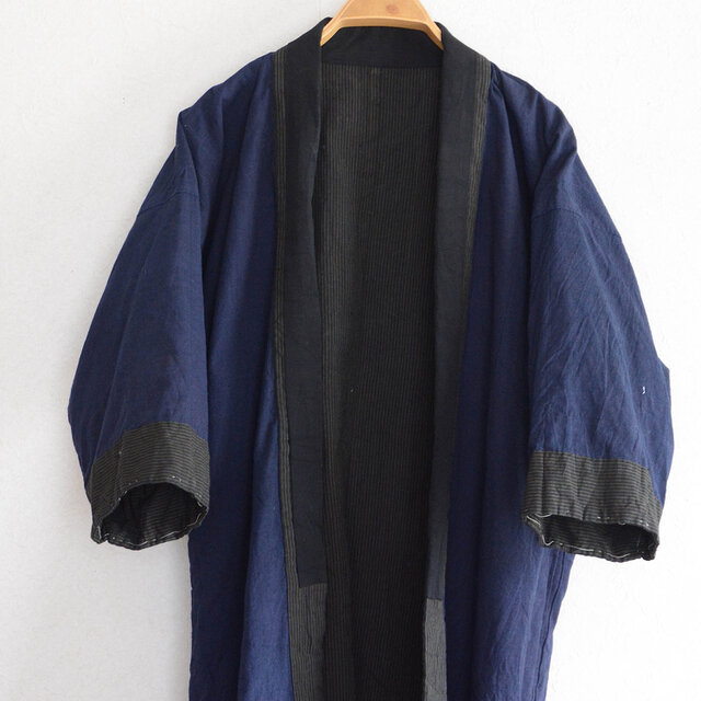 野良着 藍染 木綿 着物 古布 縞模様 ジャパンヴィンテージ リメイク素材 未使用デッドストック