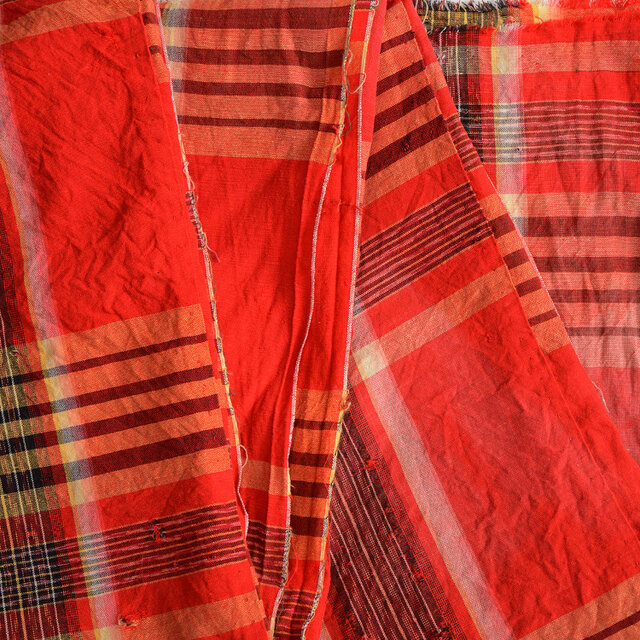 古布 木綿 襤褸 リメイク素材 布団皮 格子模様 ジャパンヴィンテージ ファブリック テキスタイル 昭和レトロ