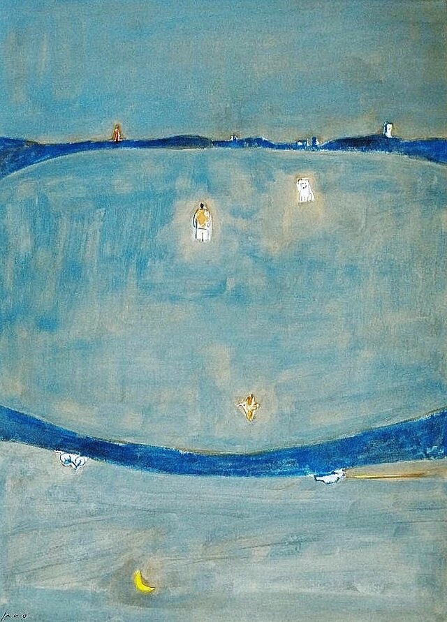 原画｜イラスト｜風景画「夜の原っぱ」※額縁入り（四つ切サイズ）水彩
