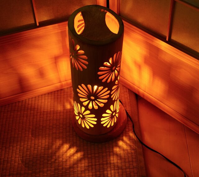 極太竹灯り 〜昇竜〜 極太竹灯籠 両面彫り 竹灯り 竹ランプ 炎