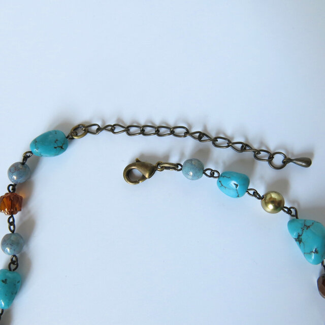 ヴィンテージテイスト ターコイズ×マルチビーズ ネックレス インポート