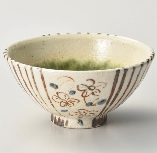 ◇新品◇ 加藤五陶兵衛造 美濃焼弥七田織部草花紋並茶碗 【紙箱