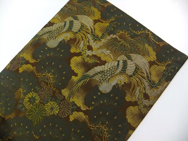 16)1988】188cm/大正昭和時代の帯からリメイク/鳳凰/タペストリー
