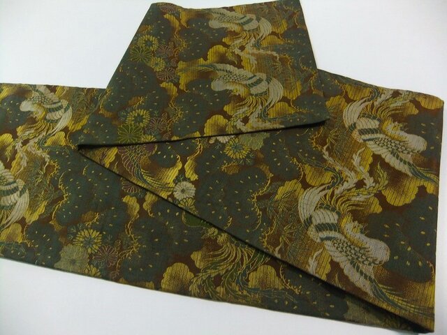 16)1988】188cm/大正昭和時代の帯からリメイク/鳳凰/タペストリー