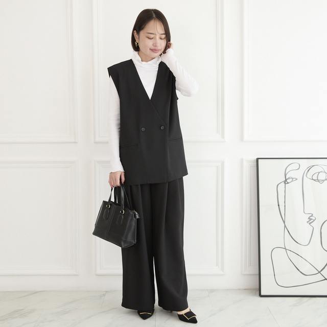 洗える】プリーツタック ワイドパンツ 後ろウエストゴム 【4サイズ