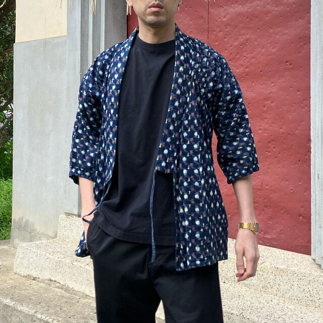 野良着 藍染 木綿 着物 古布 絣 ジャパンヴィンテージ リメイク素材 昭和 上っ張り