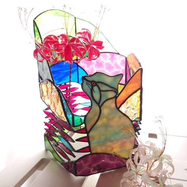 猫とヒナギクの花 ヴィンテージステンドグラス ランドルフ スーザン・パワーズ Amazon.co.jp: YOURANJU ハンドメイド ステンドグラス 窓掛け