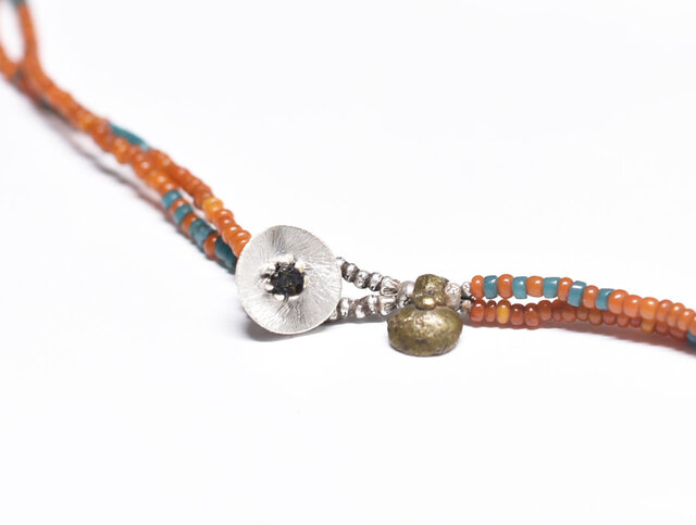 シャン族ヴィンテージカーネリアン＆古代瑪瑙、オレンジ＆ピーコック