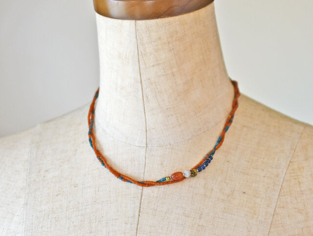 シャン族ヴィンテージカーネリアン＆古代瑪瑙、オレンジ＆ピーコック