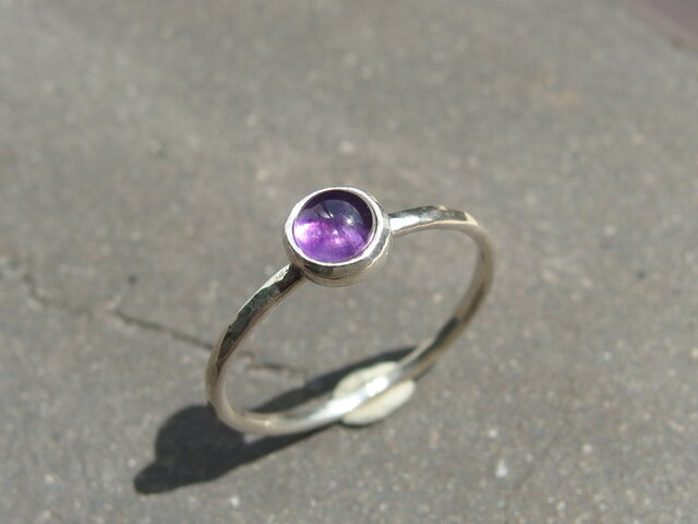 ビンテージ カポション 天然 アメジスト SILVER刻印 大振り 指輪 アメジスト一粒リング 【silver】 4㎜ カボション 2月の誕生石