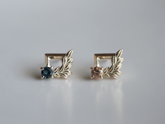 Petit pierce〔frame〕K10スタッドピアス片耳(Champagne Garnet