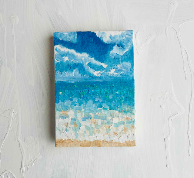 16×23㎝「晴れた日の海　6」油彩・原画・サムホール 原画「晴れた日の海 6」サムホール・油彩 | iichi 日々の暮らし