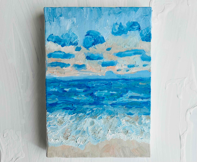 16×23㎝「壮大な雲と草原」サムホール・油彩・原画 - 絵画