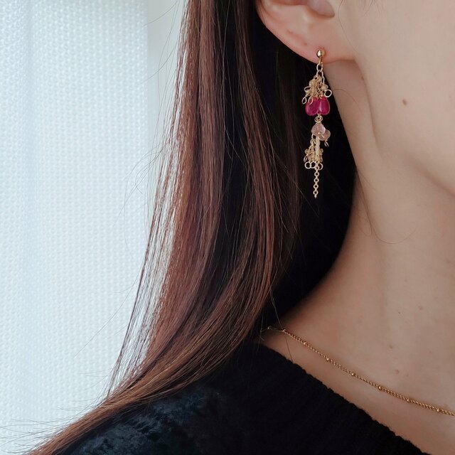 14kgf*耳元にそっと華やかさを添える◇ルビースタッドピアス 14kgf*耳元にそっと華やかさを添える◇ルビースタッドピアス