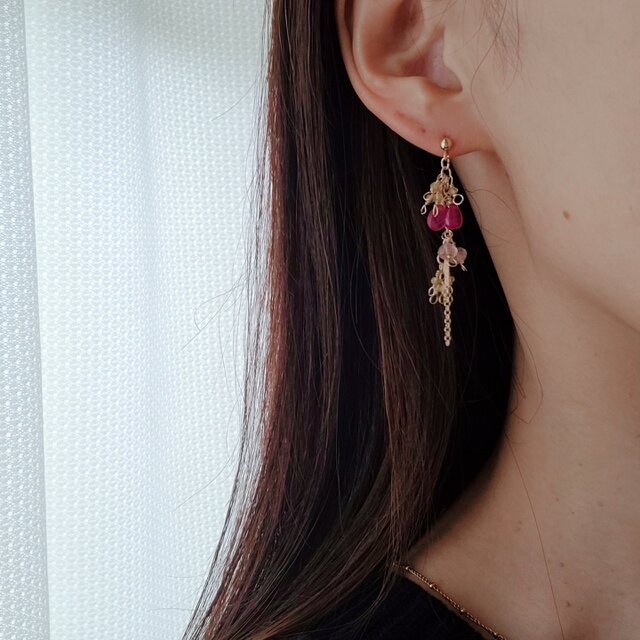 14kgf*耳元にそっと華やかさを添える◇ルビースタッドピアス 14kgf*耳元にそっと華やかさを添える◇ルビースタッドピアス
